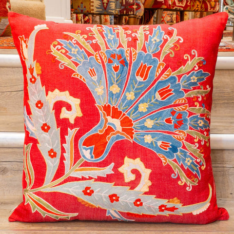 Handmade Uzbek Suzani Silk Cushion - 307746-BT