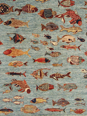 Handmade Afghan Fish rug - ENR308460