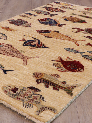 Handmade Afghan Fish rug - 308463