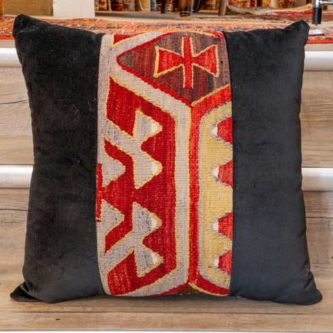 Medium contemporary classic Turkish kilim & velvet cushion - 309092-a
