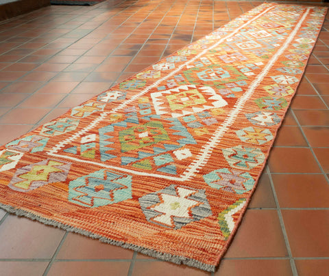 Handmade Afghan Kilim extra long runner - 309727