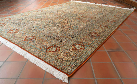 Handmade fine Kashmir silk rug - 310355