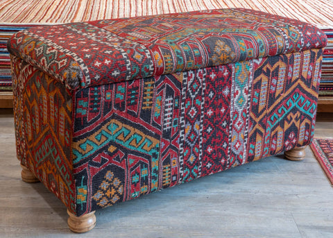 Antique Kilim covered blanket chest - 310393-B
