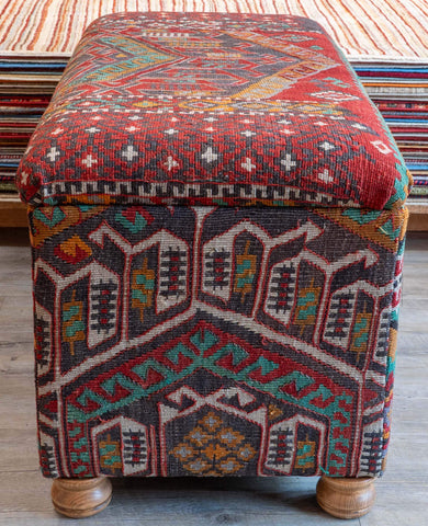 Antique Kilim covered blanket chest - 310393-B