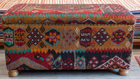 Antique Kilim covered blanket chest - 310393-B