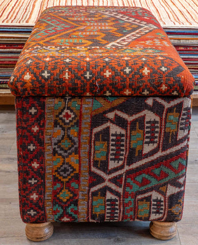 Antique Kilim covered blanket chest - 310393-A