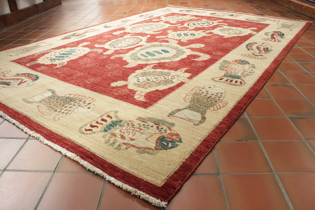 Handmade Afghan Turtle design rug - 308064