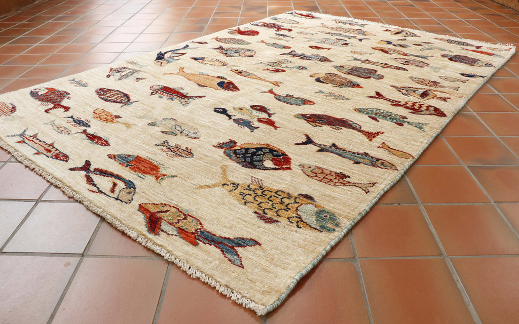 Handmade Afghan Fish rug - 308456
