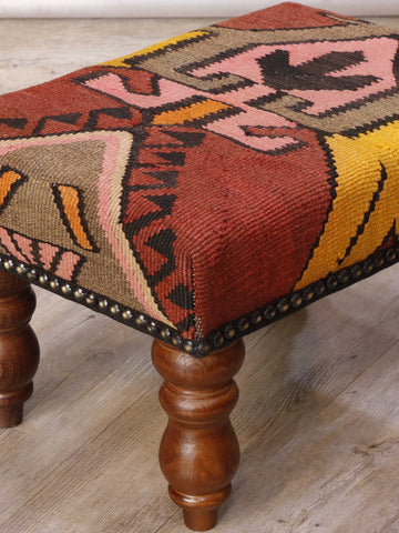 Small handmade Turkish kilim stool - 308626
